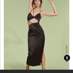 NWT Zara Satin Effect Cutout Midi Dress - Black